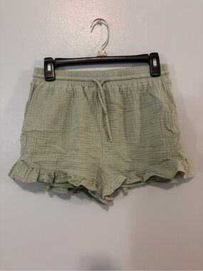 High-Waist Ruffle Hem Lounge Shorts - Light Sage